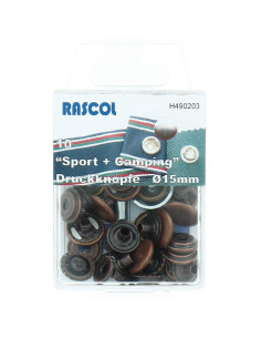 Doos met 10 sport- en kampeerdrukknoopjes Rascol - 15 mm koper