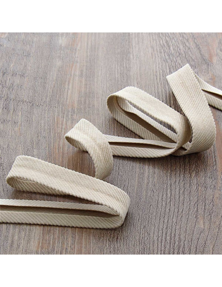 Ribfluweel biais - Beige