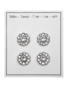 Set van 4 diamant strass knopen 17 mm - Wit