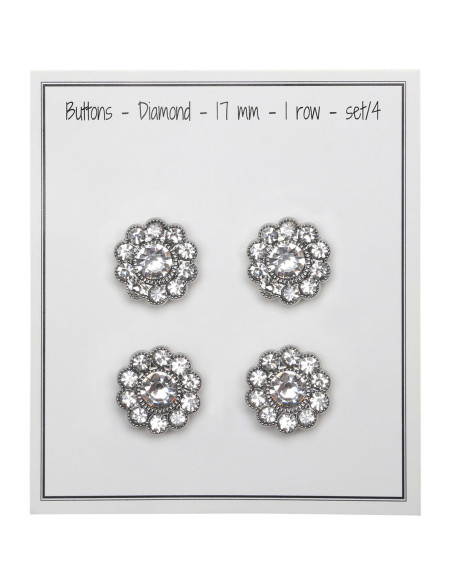 Set van 4 diamant strass knopen 17 mm - Wit