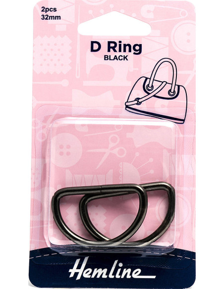 Set van 2 D-ringen - Zwart 32 mm