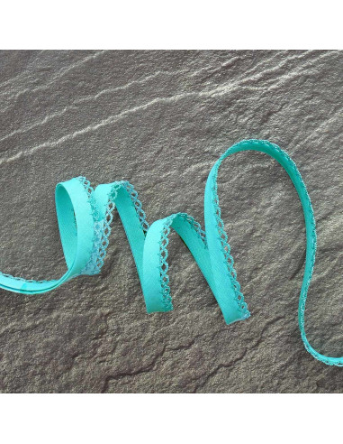 Gevouwen biaisband met stippen - Licht turquoise blauw