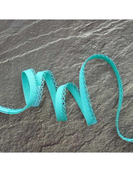 Gevouwen biaisband met stippen - Licht turquoise blauw