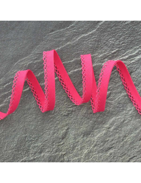 Gevouwen biaisband met stippen - Fuchsia