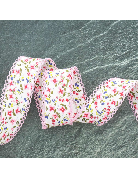 Gevouwen biais met bloemenprint - Roze
