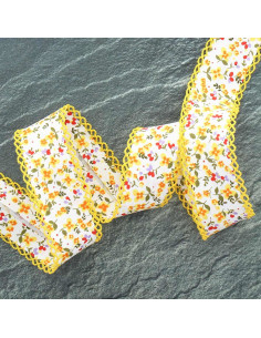 Gevouwen biais met bloemenprint - Geel