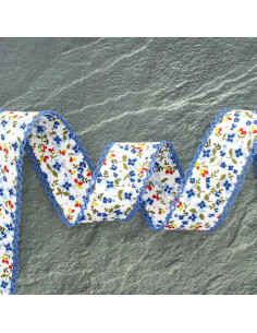 Gevouwen biais met bloemenprint - Blauw