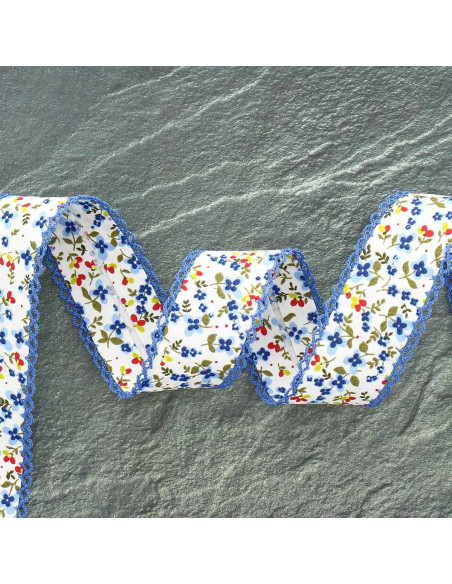 Gevouwen biais met bloemenprint - Blauw