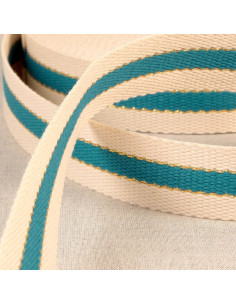Katoenen band voor tassen - 3 strepen - Eendblauw