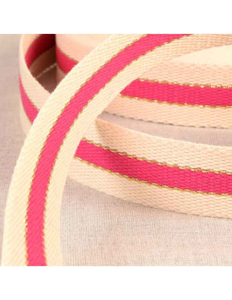 Katoenen band voor tassen - 3 strepen - Fuchsia