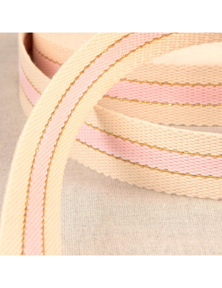 Katoenen band voor tassen - 3 strepen - Roze