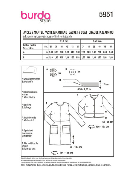 Jas- en mantelpatroon - Burda 5951