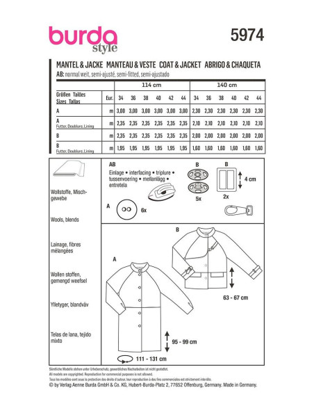 Jas- en mantelpatroon - Burda 5974