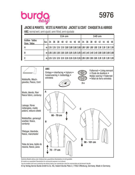 Jas- en mantelpatroon - Burda 5976