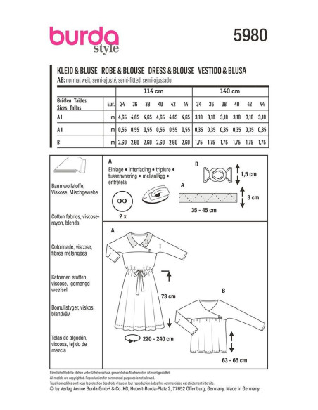 Jurk en blouse patroon - Burda 5980