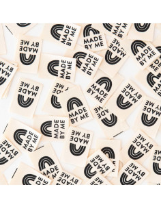 Set van 8 geweven labels - Made By Me zwarte regenboog 2