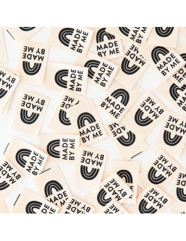 Set van 8 geweven labels - Made By Me zwarte regenboog