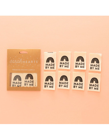 Set van 8 geweven labels - Made By Me zwarte regenboog