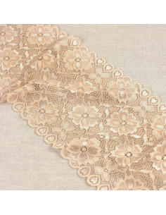 Elastisch bloemenkant - Beige