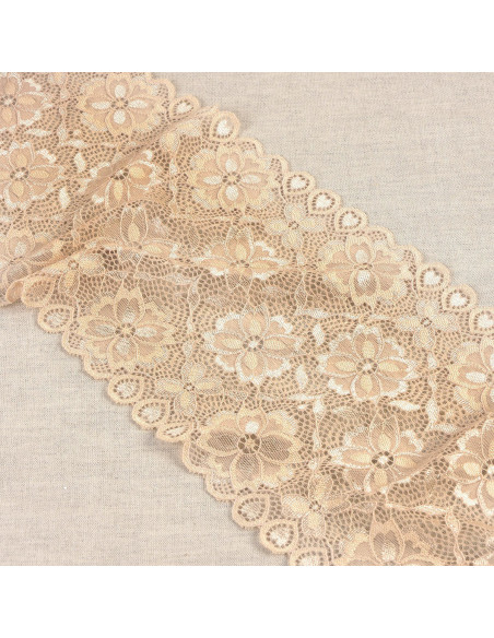 Elastisch bloemenkant - Beige