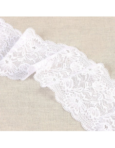 Elastisch kant met delicate bloemen - Wit
