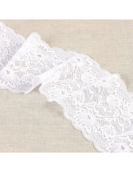 Elastisch kant met delicate bloemen - Wit