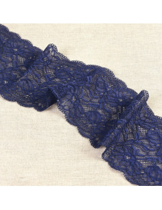 Elastisch kant met delicate bloemen - Marineblauw