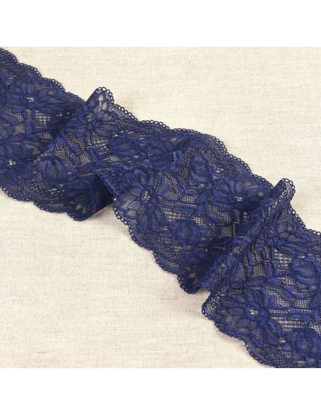 Elastisch kant met delicate bloemen - Marineblauw