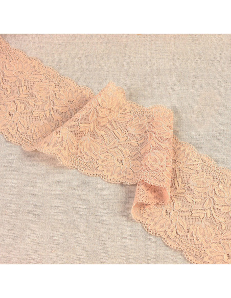 Elastisch kant met delicate bloemen - Beige
