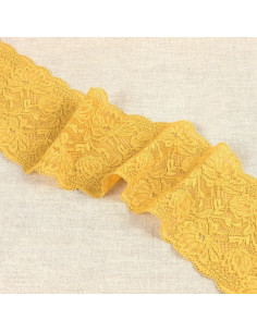 Elastisch kant met delicate bloemen - Mosterdkleurig