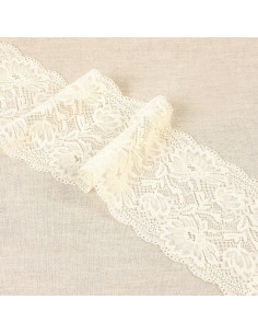 Elastisch kant met delicate bloemen - Ecru