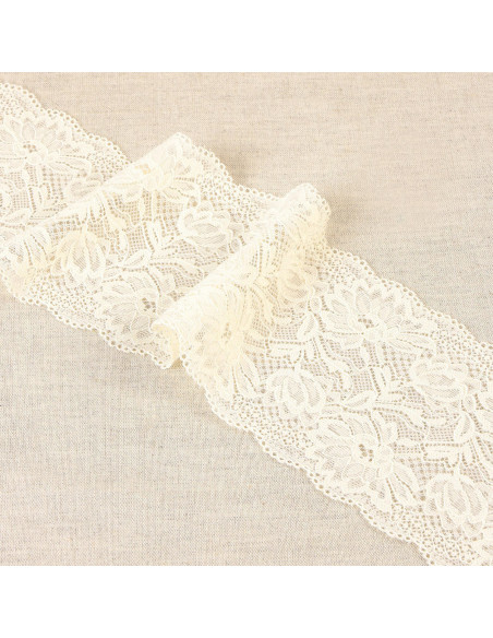Elastisch kant met delicate bloemen - Ecru