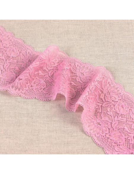 Elastisch kant met delicate bloemen - Roze