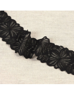 Elastisch bloemenkant - Zwart