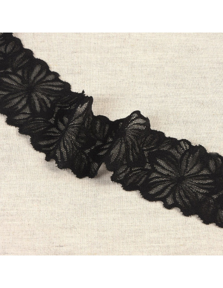 Elastisch bloemenkant - Zwart