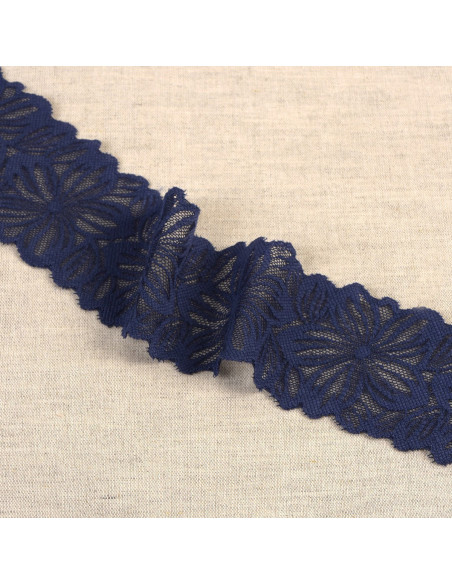 Elastisch bloemenkant - Marineblauw