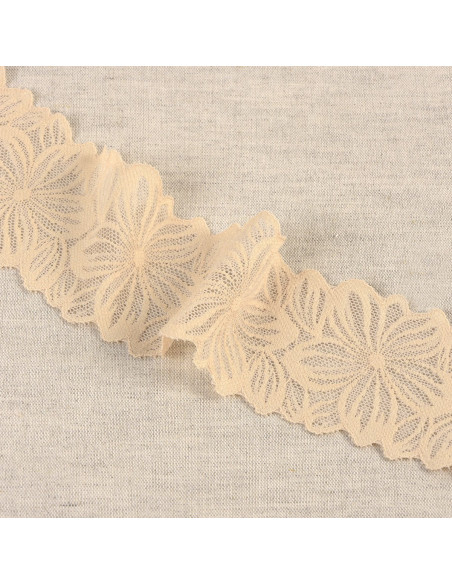 Elastisch bloemenkant - Beige