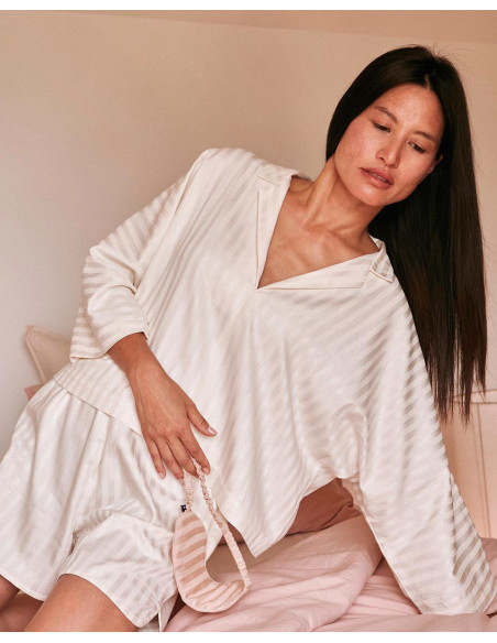 Katoen viscose stof Stripes Off-White - Atelier Brunette