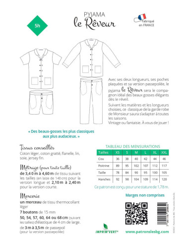 Pyjamapatroon voor heren De Dromer - Les BG