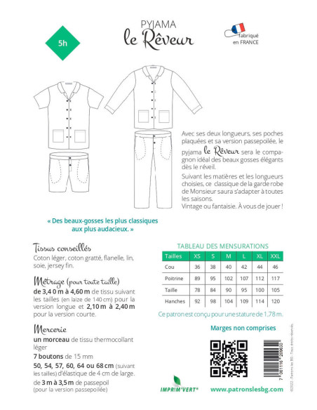 Pyjamapatroon voor heren De Dromer - Les BG