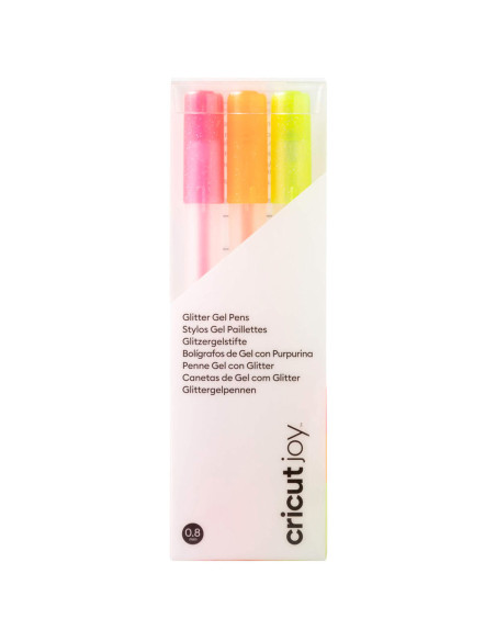 Roze, oranje en gele glitter gelpennen Cricut Joy