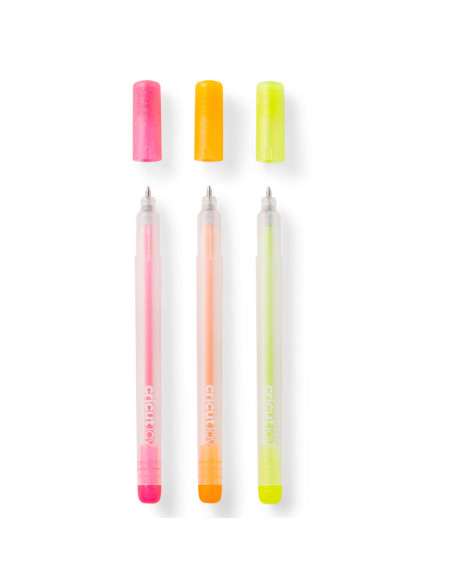Roze, oranje en gele glitter gelpennen Cricut Joy