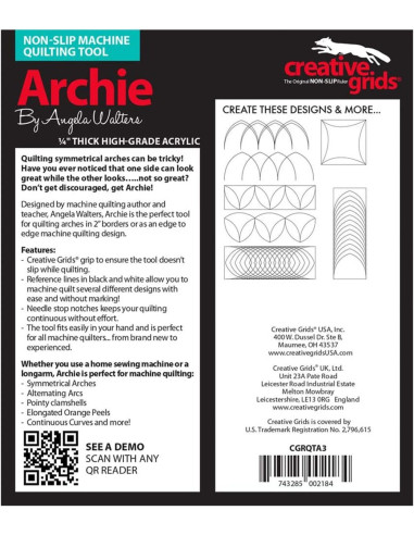 Archie Machine Quilting Tool Creative Grids-regel