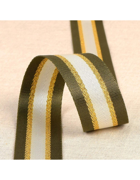 Lurex schouderriem - Khaki en goud