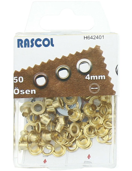Doos 50 nestelringen 4 mm met plaatsingsgereedschap Rascol - Goud