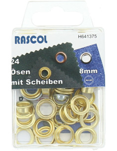 Doos 24 nestelringen 8 mm met plaatsingsgereedschap Rascol - Goud