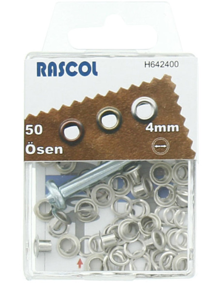 Doos 50 nestelringen 4 mm met plaatsingsgereedschap Rascol - Zilver
