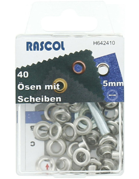 Doos 40 nestelringen 5 mm met plaatsingsgereedschap Rascol - Zilver
