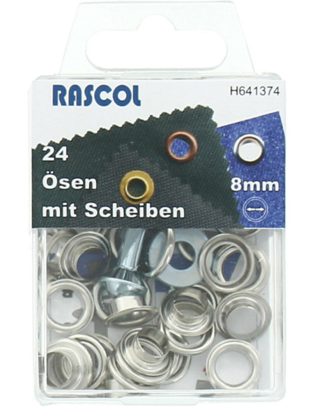 Doos 24 nestelringen 8 mm met plaatsingsgereedschap Rascol - Zilver