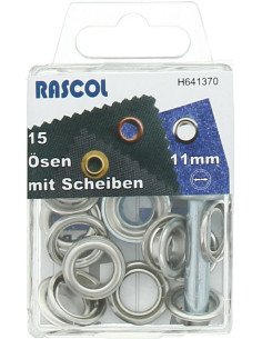 Doos met 15 nestelringen van 11 mm met plaatsingsgereedschap Rascol - Zilver
